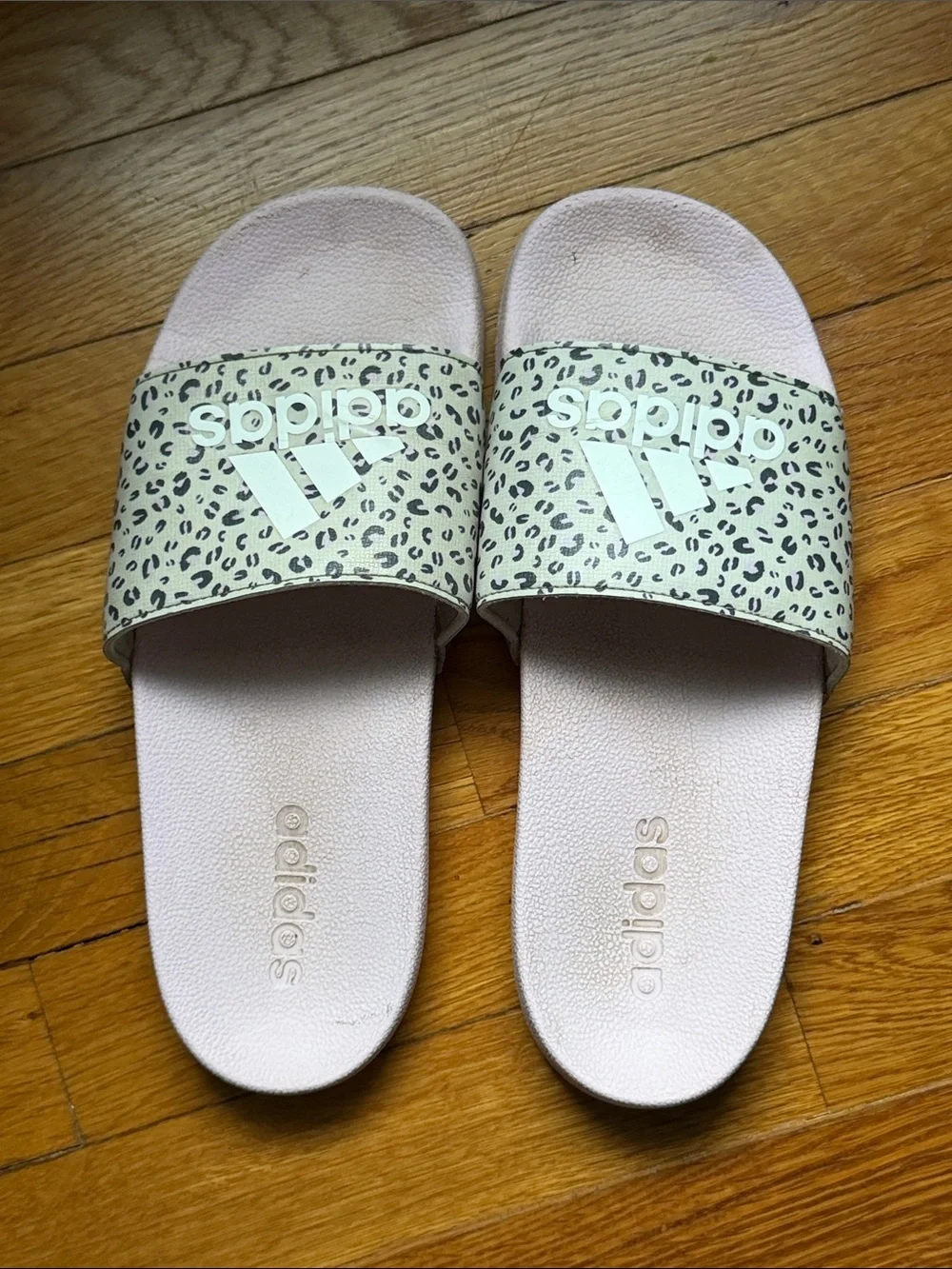 adidas Pink Slides with Leopard-Print Strap